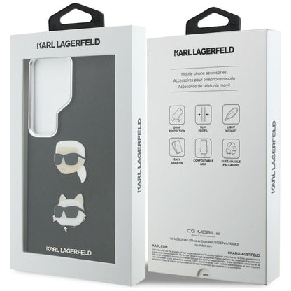 Hülle für Samsung Galaxy S26 Ultra S948, Karl Lagerfeld, Saffiano Karl & Choupette's Head Pin, Schwarz