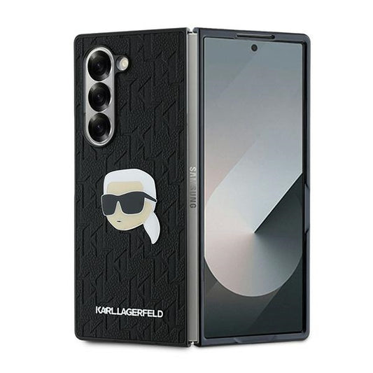 Hülle für Samsung Galaxy Z Fold6 F956, Karl Lagerfeld, Saffiano Monogram Karl's Head Metal, Schwarz