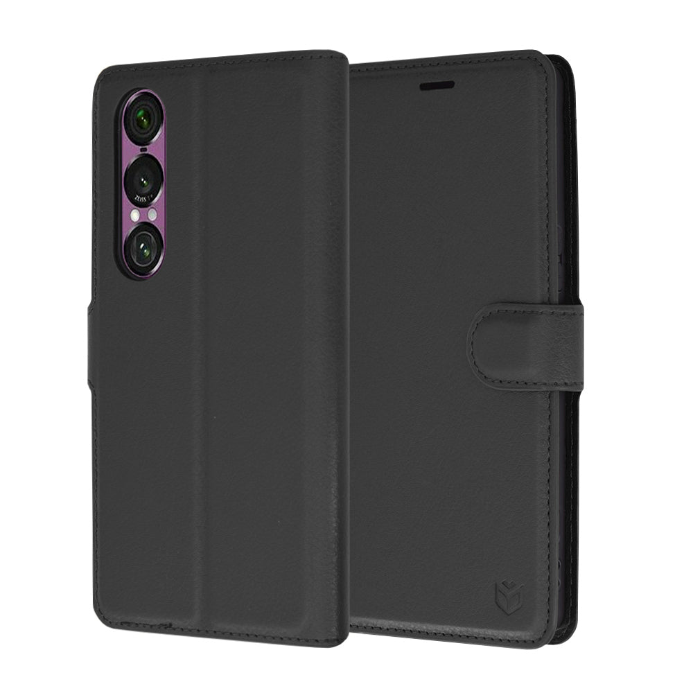 Hülle für Sony Xperia 1 VI, Techsuit, Leder-Folio, Schwarz