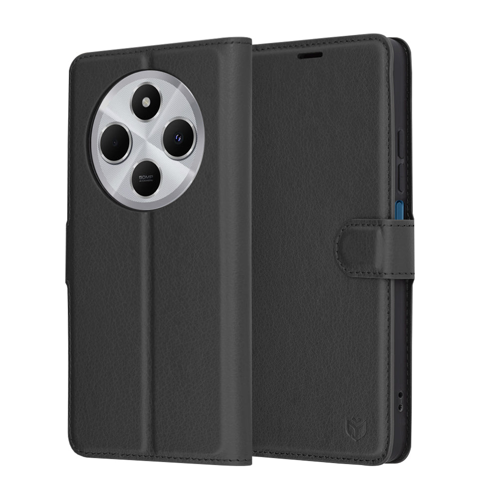 Hülle für Xiaomi Poco C75 / Redmi 14C, Techsuit, Leder-Folio, Schwarz