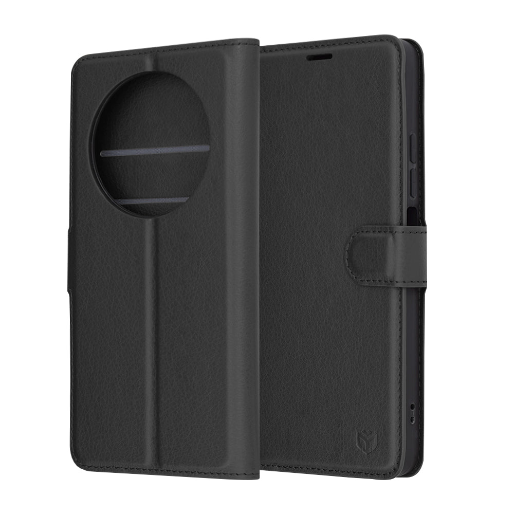 Hülle für Xiaomi Poco C75 / Redmi 14C, Techsuit, Leder-Folio, Schwarz