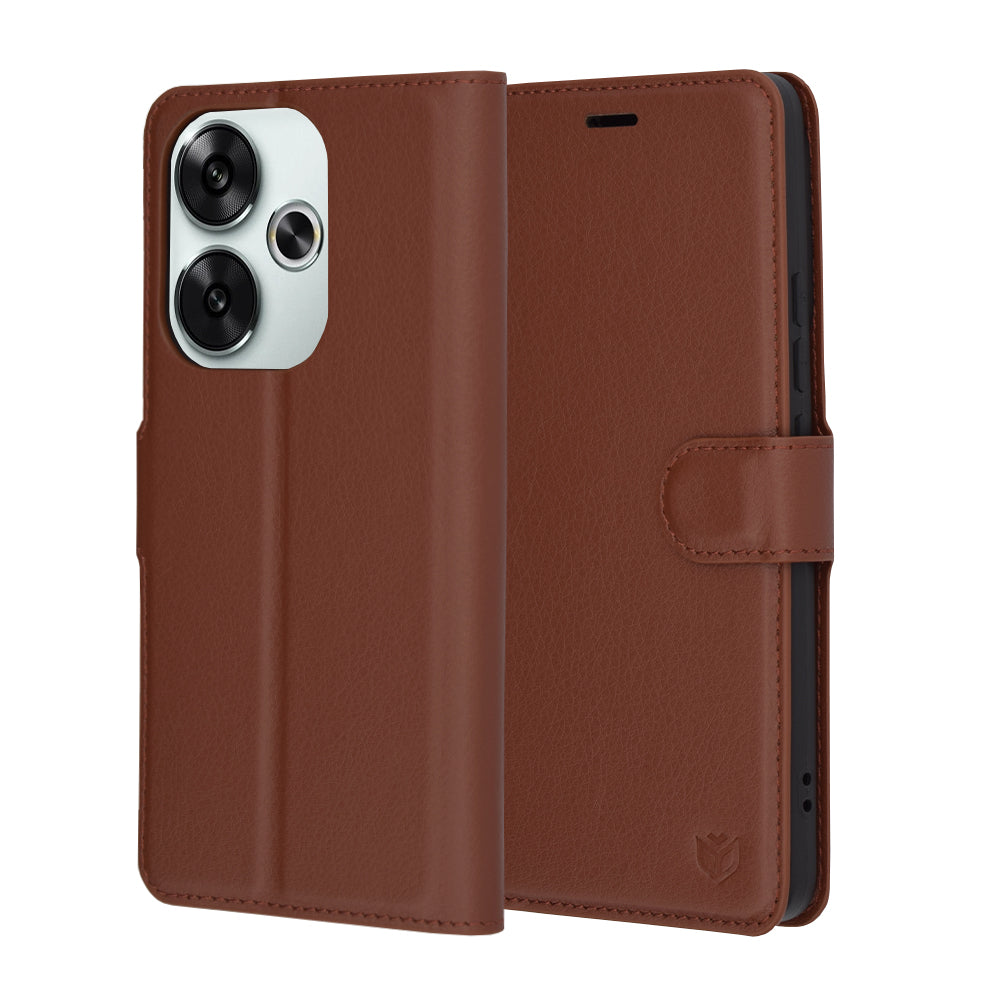 Case for Xiaomi Poco F6, Techsuit, Leather Folio, Brown