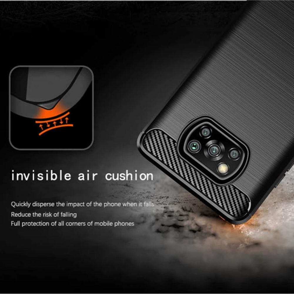 Hülle für Xiaomi Poco X3 Pro / X3 NFC / X3, Techsuit, Carbon, Schwarz