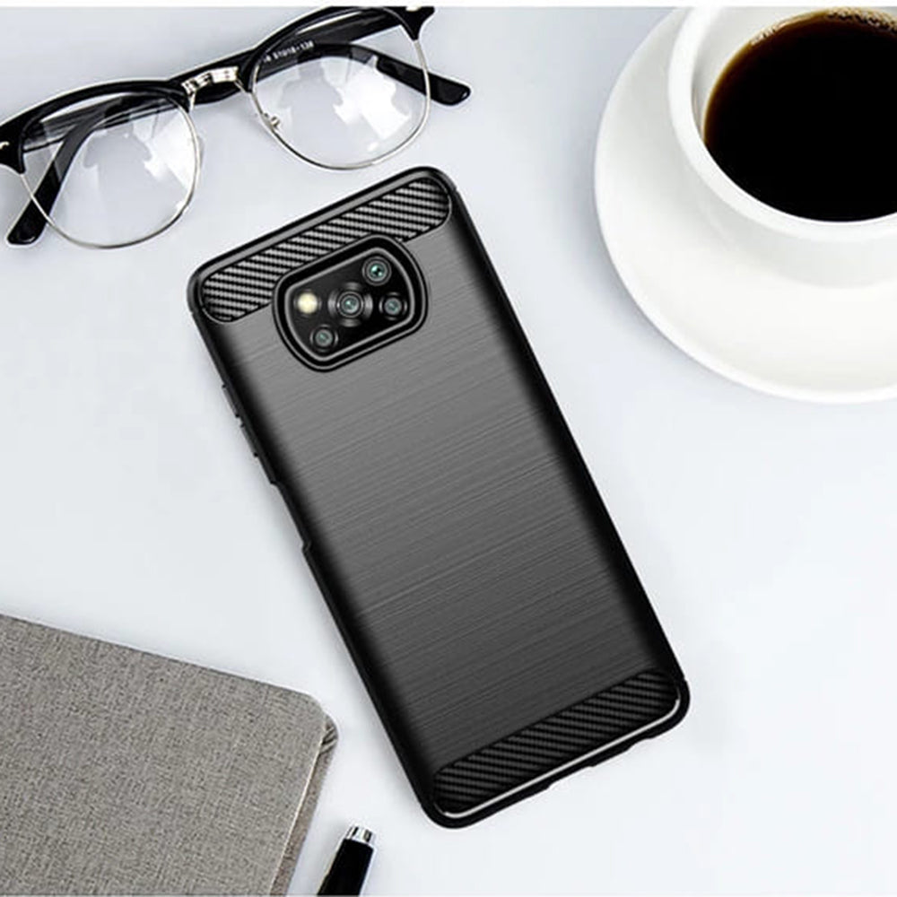 Hülle für Xiaomi Poco X3 Pro / X3 NFC / X3, Techsuit, Carbon, Schwarz