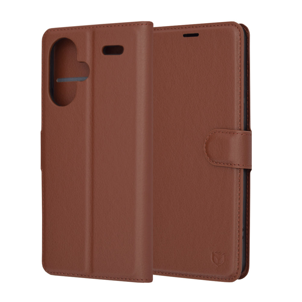 Hülle für Xiaomi Redmi Note 13 Pro+, Techsuit, Leder-Folio, Braun