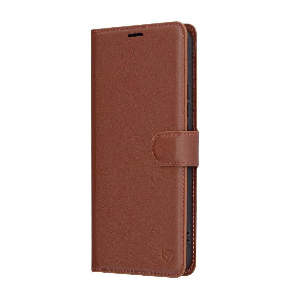 Hülle für Xiaomi Redmi Note 14 4G (Regional), Techsuit, Leder-Folio, Braun
