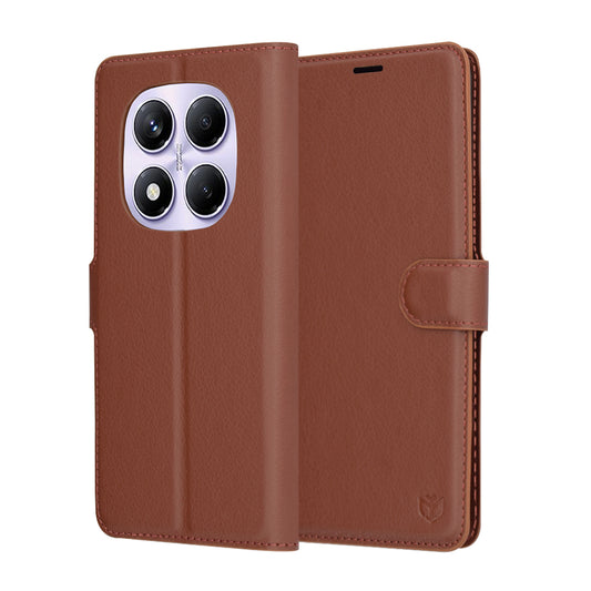 Hülle für Xiaomi Redmi Note 14 Pro 4G, Techsuit, Leder-Folio, Braun