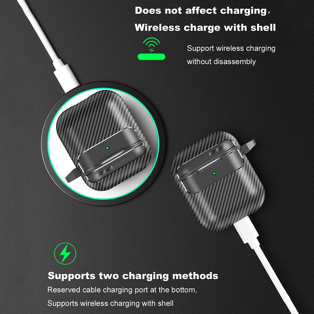 Techsuit CarbonFiber Hülle für Apple AirPods Gen 2 / Gen 1, Schwarz