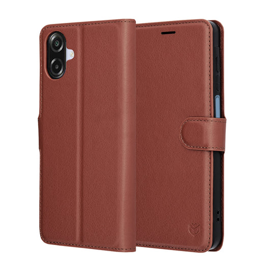Hülle für Samsung Galaxy A07 4G A075, Techsuit, Leder-Folio, Braun