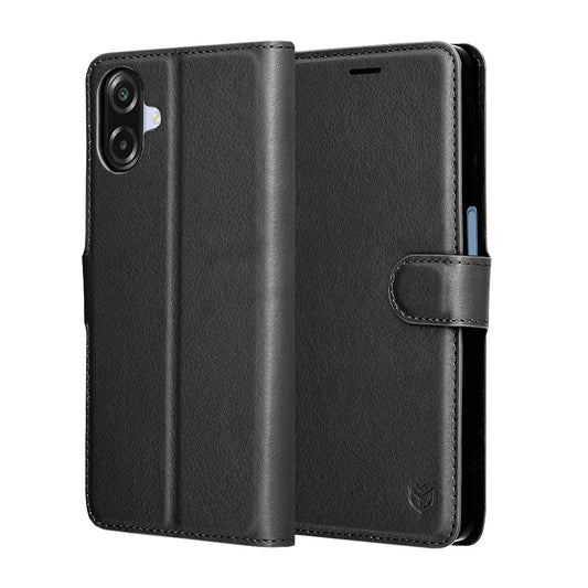 Hülle für Samsung Galaxy A07 4G A075, Techsuit, Leder-Folio, Schwarz