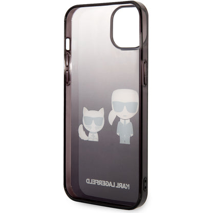 Hülle für Apple iPhone 14 Plus, Karl Lagerfeld, Gradient Karl & Choupette, Schwarz
