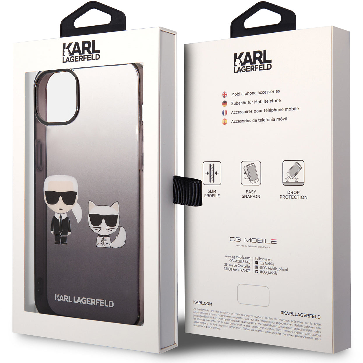 Hülle für Apple iPhone 14 Plus, Karl Lagerfeld, Gradient Karl & Choupette, Schwarz