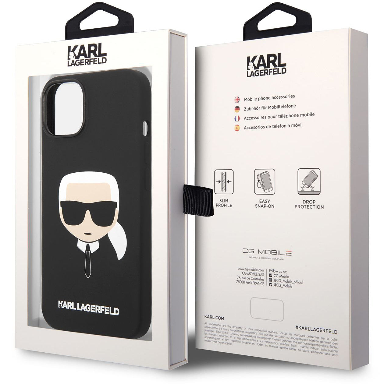 MagSafe-Hülle für Apple iPhone 14 Plus, Karl Lagerfeld, Liquid Silicone Karl Head, Schwarz
