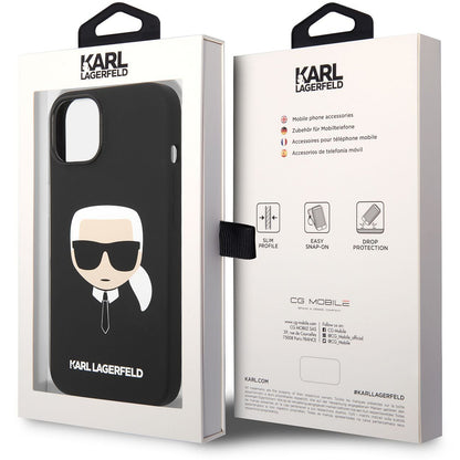 MagSafe-Hülle für Apple iPhone 14 Plus, Karl Lagerfeld, Liquid Silicone Karl Head, Schwarz