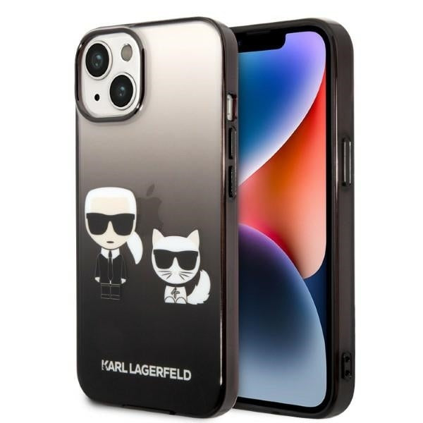 Hülle für Apple iPhone 14 Plus, Karl Lagerfeld, Gradient Karl & Choupette, Schwarz