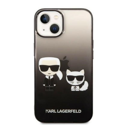 Hülle für Apple iPhone 14 Plus, Karl Lagerfeld, Gradient Karl & Choupette, Schwarz