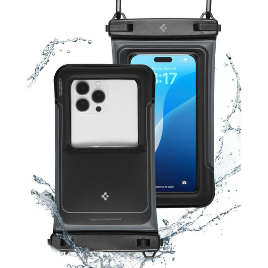 Universelle Wasserdichte Hülle für Telefon max. 6,9 Zoll, Spigen, A611P, Set 2 Stück, Mattschwarz ACS09348