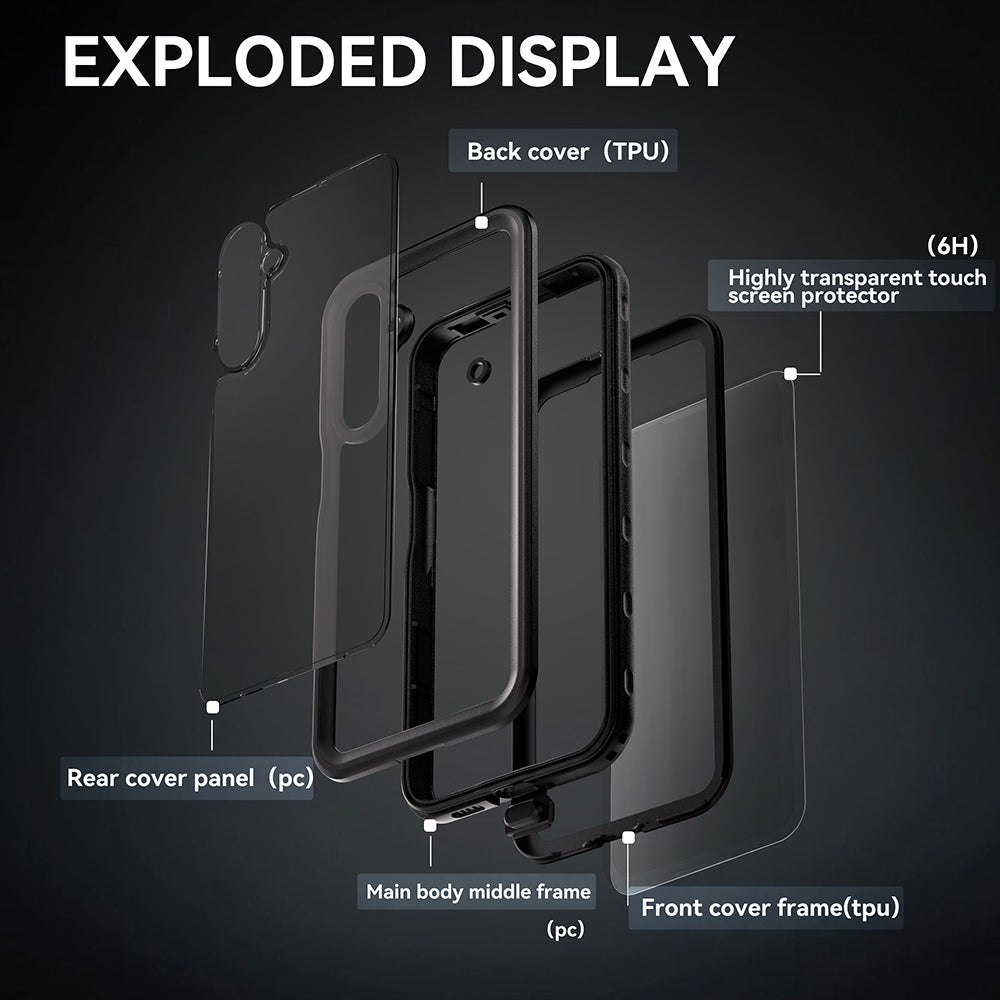 Wasserdichte Hülle für Samsung Galaxy A16 5G A166 / A16 4G A165, ShellBox, Schwarz