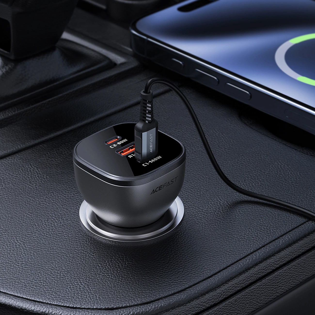 Auto-Ladegerät Acefast B14, 165W, 5A, 1 x USB-A - 2 x USB-C, Schwarz