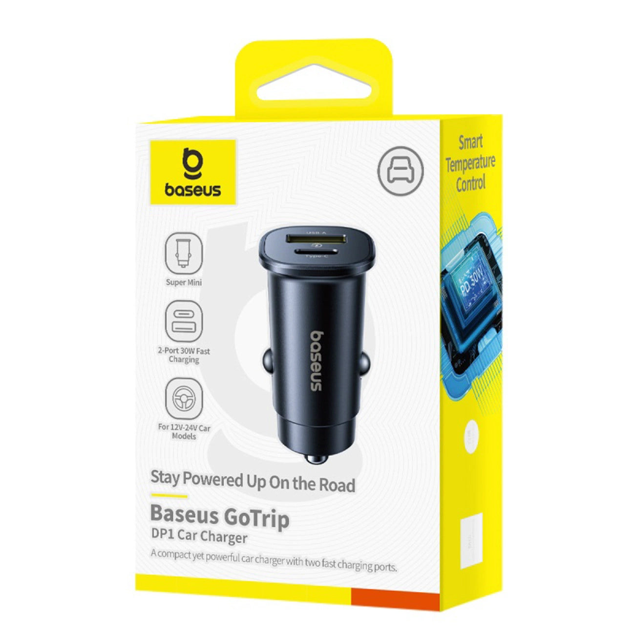 Auto-Ladegerät Baseus GoTrip, 30W, 3A, 1 x USB-A - 1 x USB-C, Schwarz