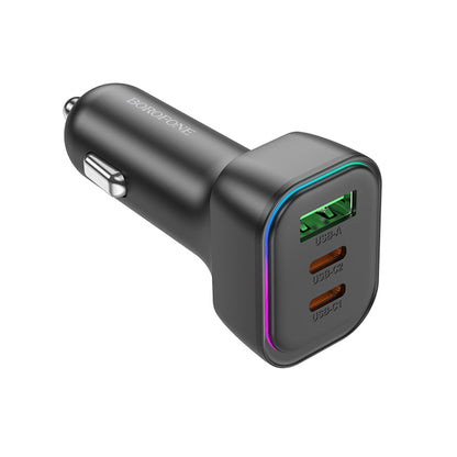 Borofone BZ28C Trophie Car Charger, 60W, 3A, 1 x USB-A, 2 x USB-C, Black
