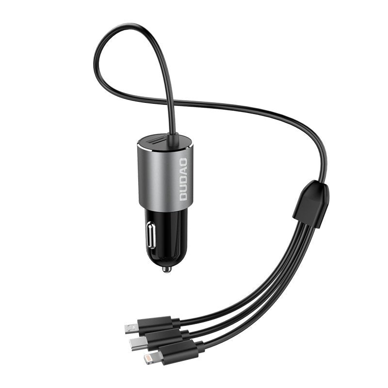 Auto-Ladegerät mit Lightning / microUSB / USB-C Kabel Dudao R5ProN, 17W, 3,4A, 1 x USB-A, Schwarz