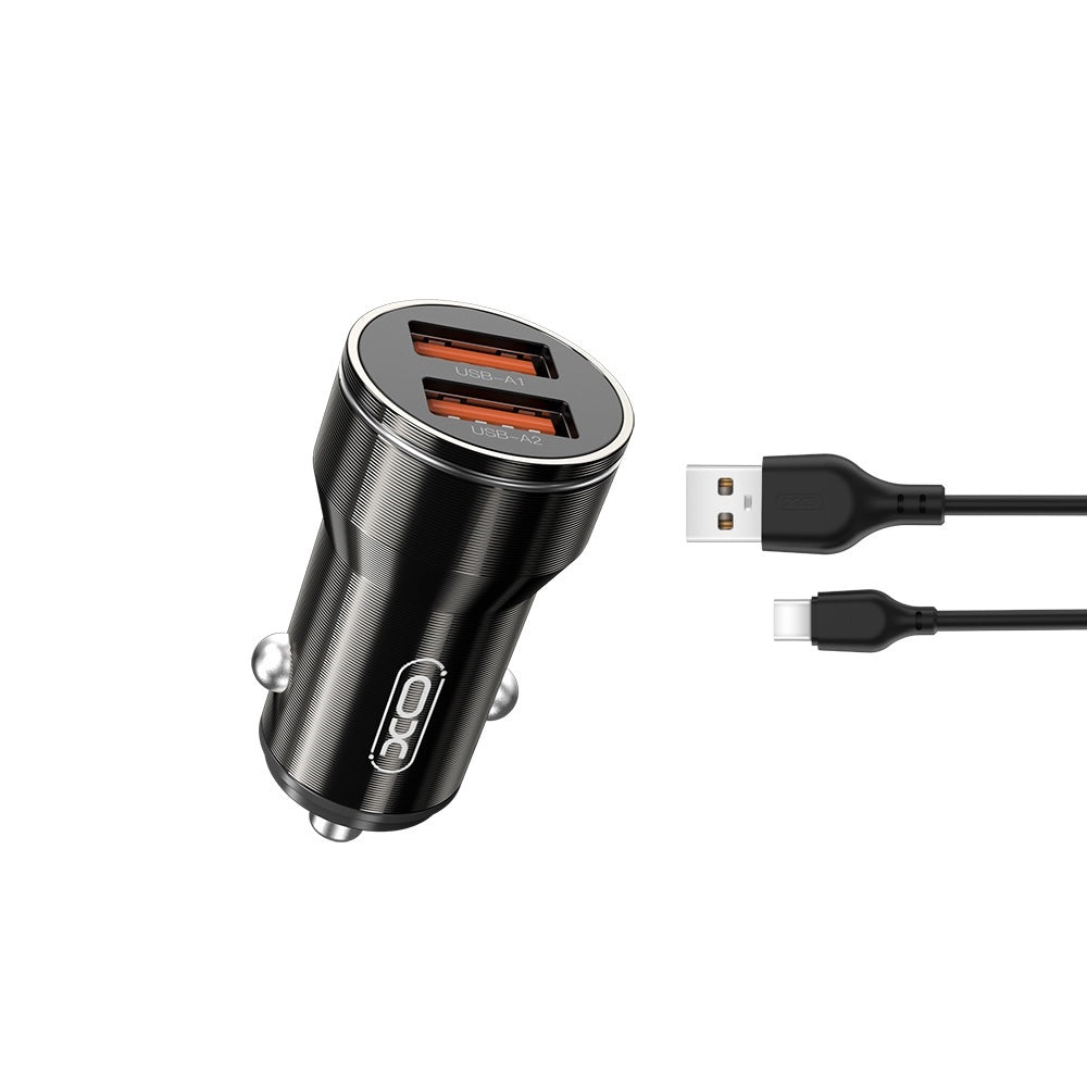 Auto-Ladegerät mit USB-C Kabel XO Design CC48, 12W, 2.4A, 2 x USB-A, Grau