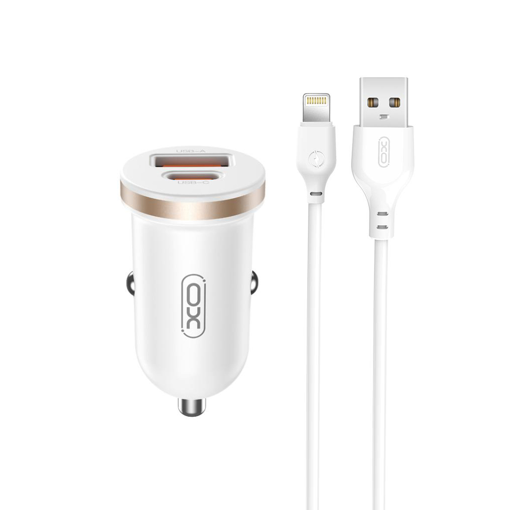 Auto-Ladegerät mit Lightning-Kabel XO Design CC56, 30W, 3A, 1 x USB-A - 1 x USB-C, Weiß