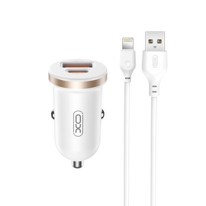 Auto-Ladegerät mit Lightning-Kabel XO Design CC56, 30W, 3A, 1 x USB-A - 1 x USB-C, Weiß