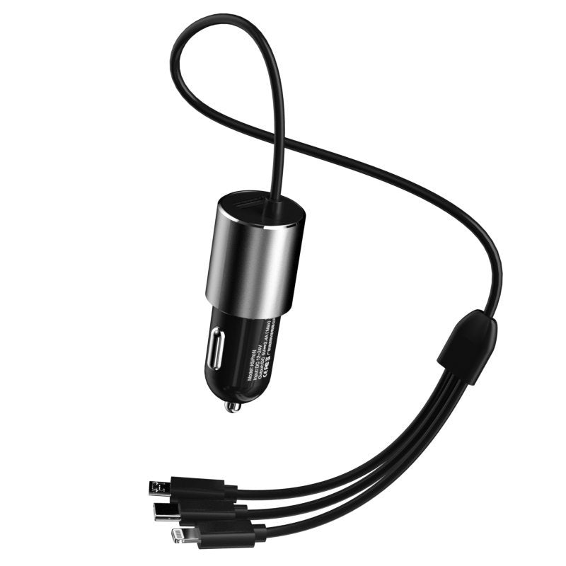 Auto-Ladegerät mit Lightning / microUSB / USB-C Kabel Dudao R5ProN, 17W, 3,4A, 1 x USB-A, Schwarz