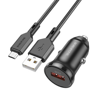Car Charger with microUSB Cable Borofone BZ18, 18W, 3A, 1 x USB-A, Black