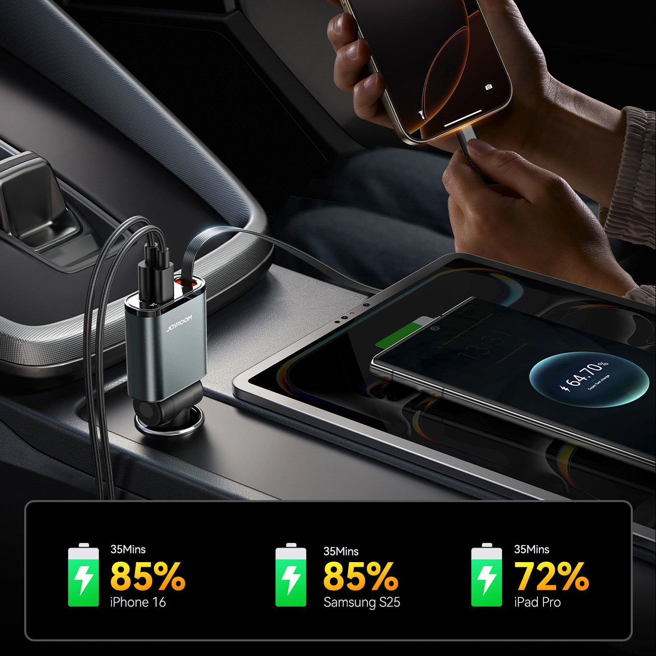 Auto-Ladegerät mit USB-C Kabel Joyroom JR-CCL07, 30W, 3A, 1 x USB-A - 1 x USB-C, Grau