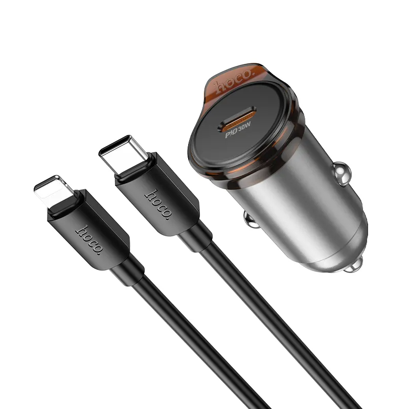 Auto-Ladegerät mit Lightning-Kabel HOCO NZ16, 30W, 3A, 1 x USB-C, Grau