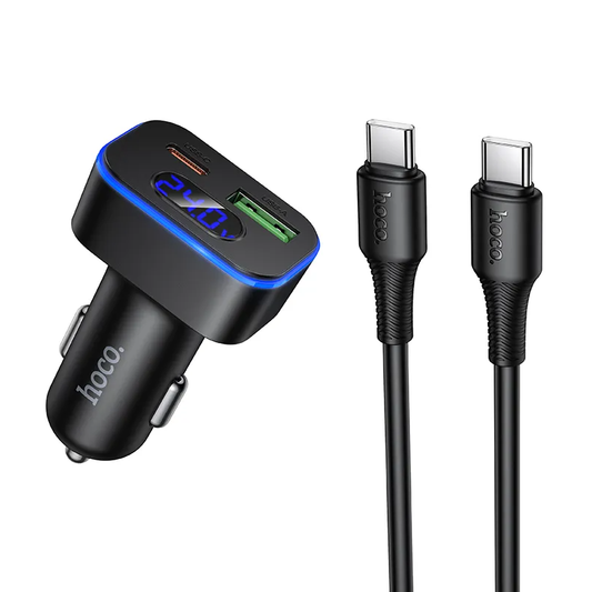 Auto-Ladegerät mit USB-C Kabel HOCO Z63B Display, 48W, 3A, 1 x USB-A - 1 x USB-C, Schwarz