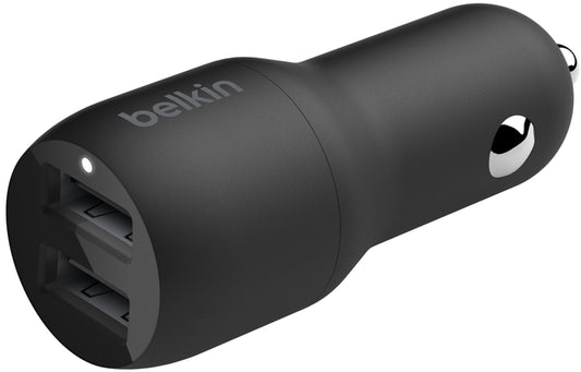 Auto-Ladegerät mit USB-C-Kabel Belkin BoostCharge Dual, 24W, 2,4A, 2 x USB-A, Schwarz CCE001bt1MBK