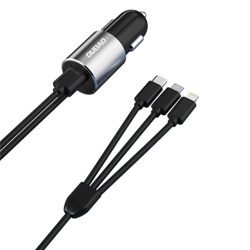 Auto-Ladegerät mit Lightning / microUSB / USB-C Kabel Dudao R5ProN, 17W, 3,4A, 1 x USB-A, Schwarz