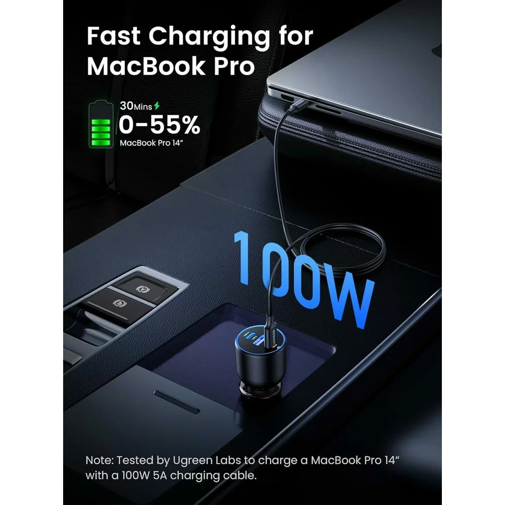 Autoladegerät mit USB-C-Kabel UGREEN CD293, 130W, 5A, 1 x USB-A - 2 x USB-C, Schwarz 