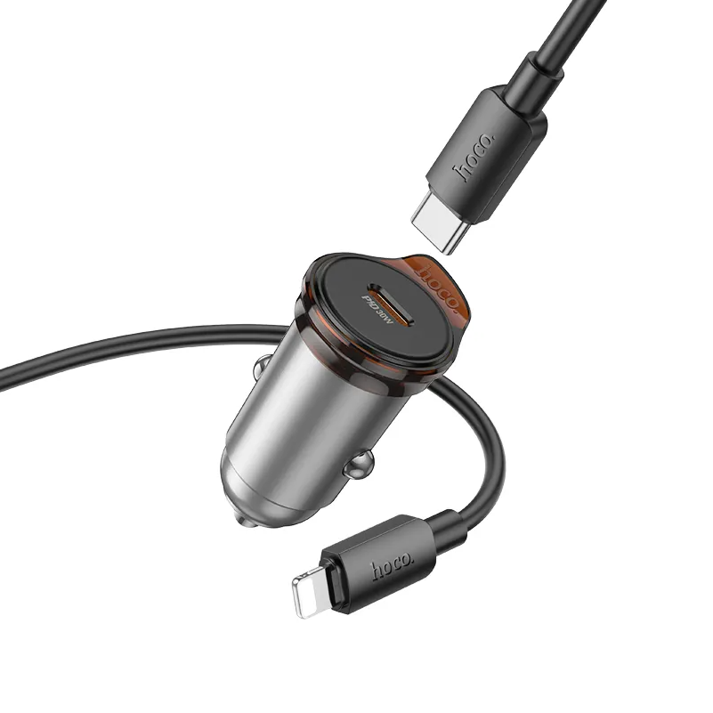 Auto-Ladegerät mit Lightning-Kabel HOCO NZ16, 30W, 3A, 1 x USB-C, Grau