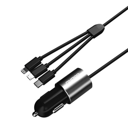 Auto-Ladegerät mit Lightning / microUSB / USB-C Kabel Dudao R5ProN, 17W, 3,4A, 1 x USB-A, Schwarz