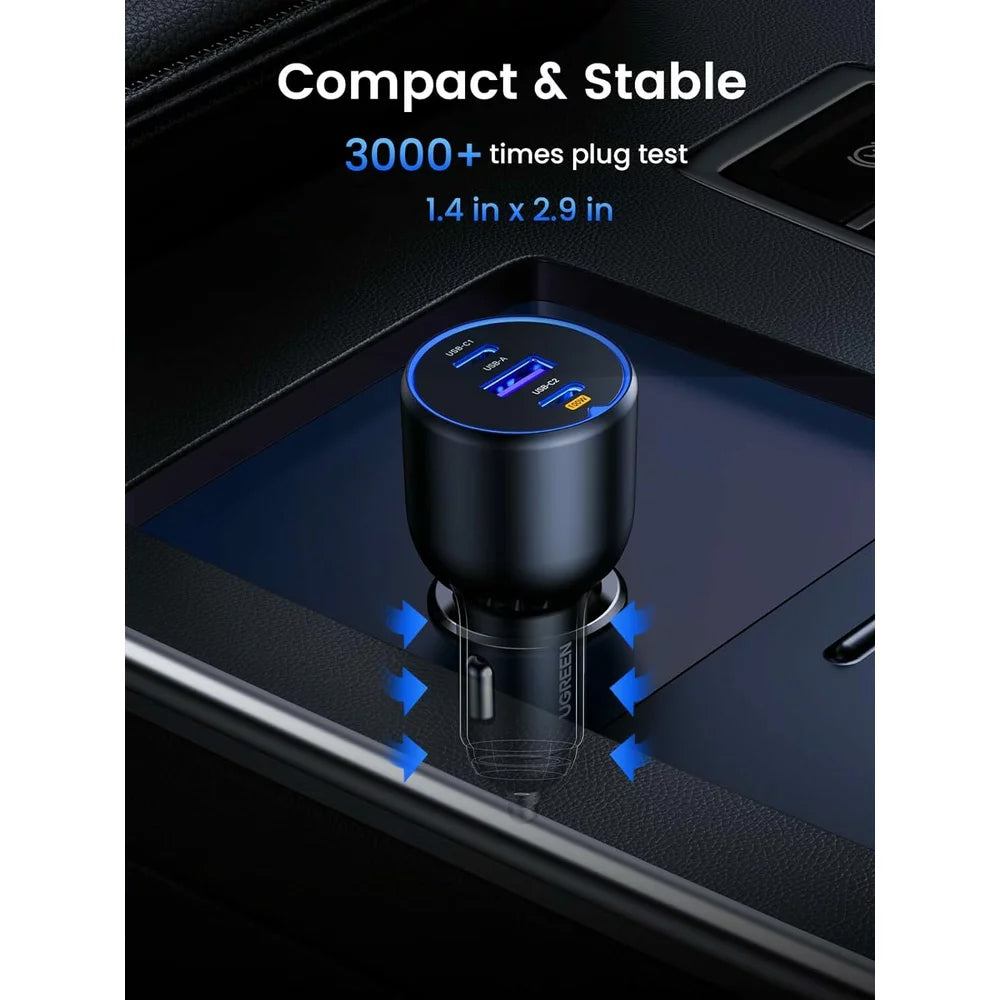 Autoladegerät mit USB-C-Kabel UGREEN CD293, 130W, 5A, 1 x USB-A - 2 x USB-C, Schwarz 