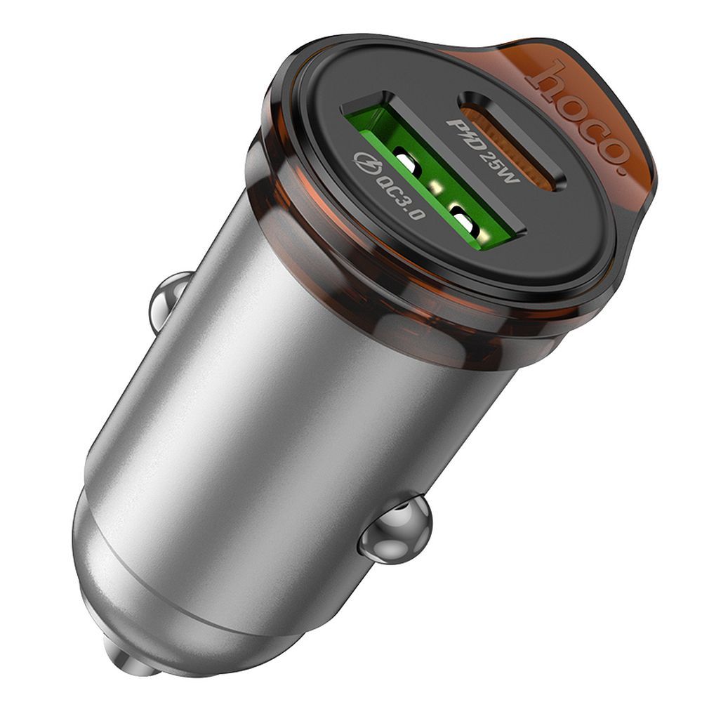 Auto-Ladegerät mit USB-C Kabel HOCO NZ16A, 43W, 3A, 1 x USB-A - 1 x USB-C, Grau