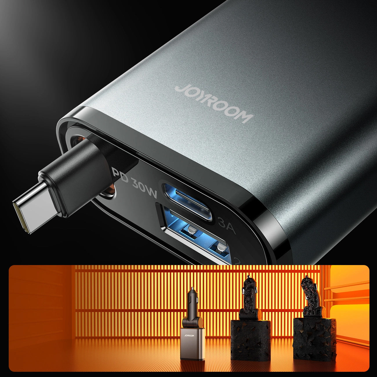 Auto-Ladegerät mit USB-C Kabel Joyroom JR-CCL07, 30W, 3A, 1 x USB-A - 1 x USB-C, Grau