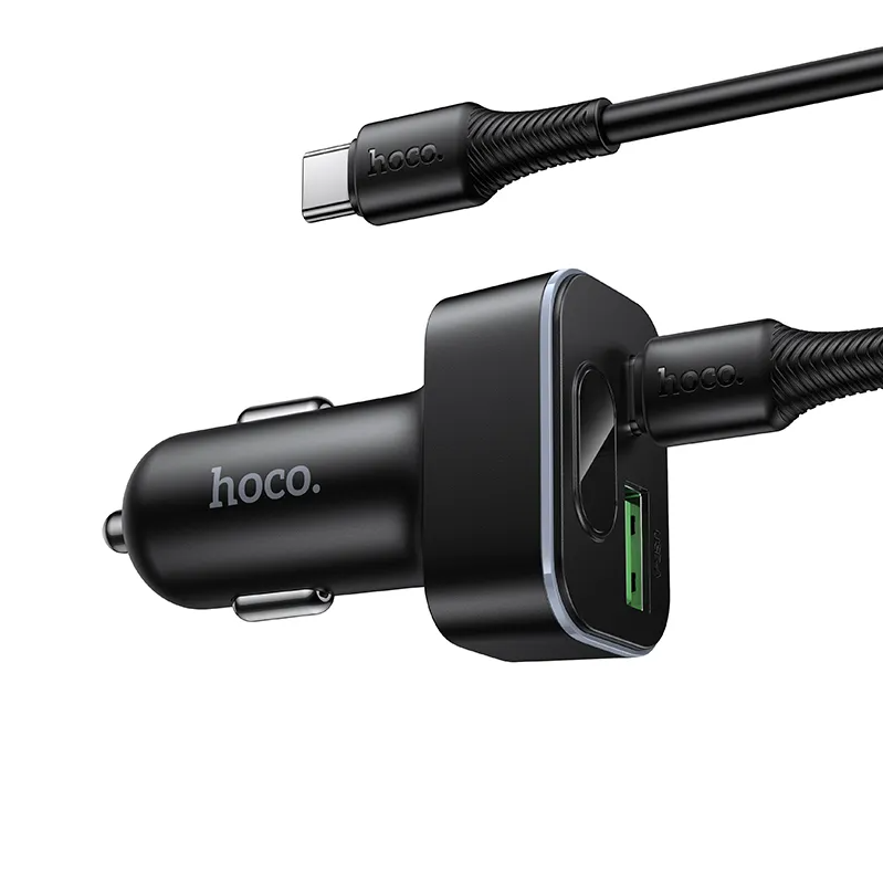 Auto-Ladegerät mit USB-C Kabel HOCO Z63B Display, 48W, 3A, 1 x USB-A - 1 x USB-C, Schwarz
