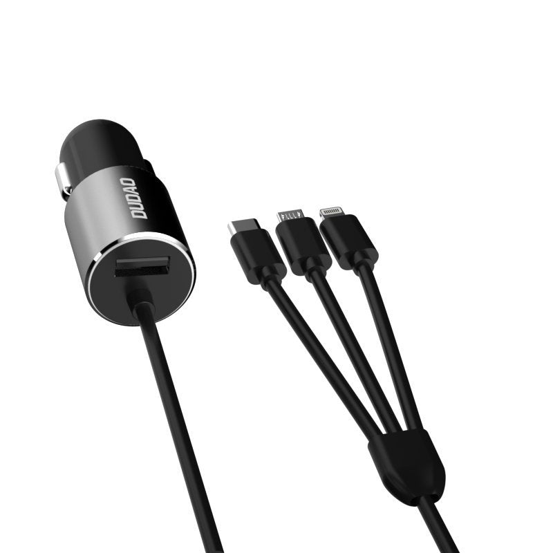 Auto-Ladegerät mit Lightning / microUSB / USB-C Kabel Dudao R5ProN, 17W, 3,4A, 1 x USB-A, Schwarz