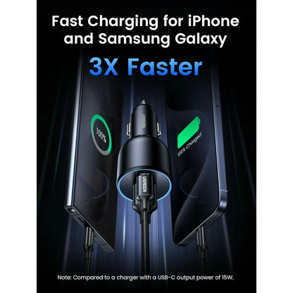 Autoladegerät mit USB-C-Kabel UGREEN CD293, 130W, 5A, 1 x USB-A - 2 x USB-C, Schwarz 