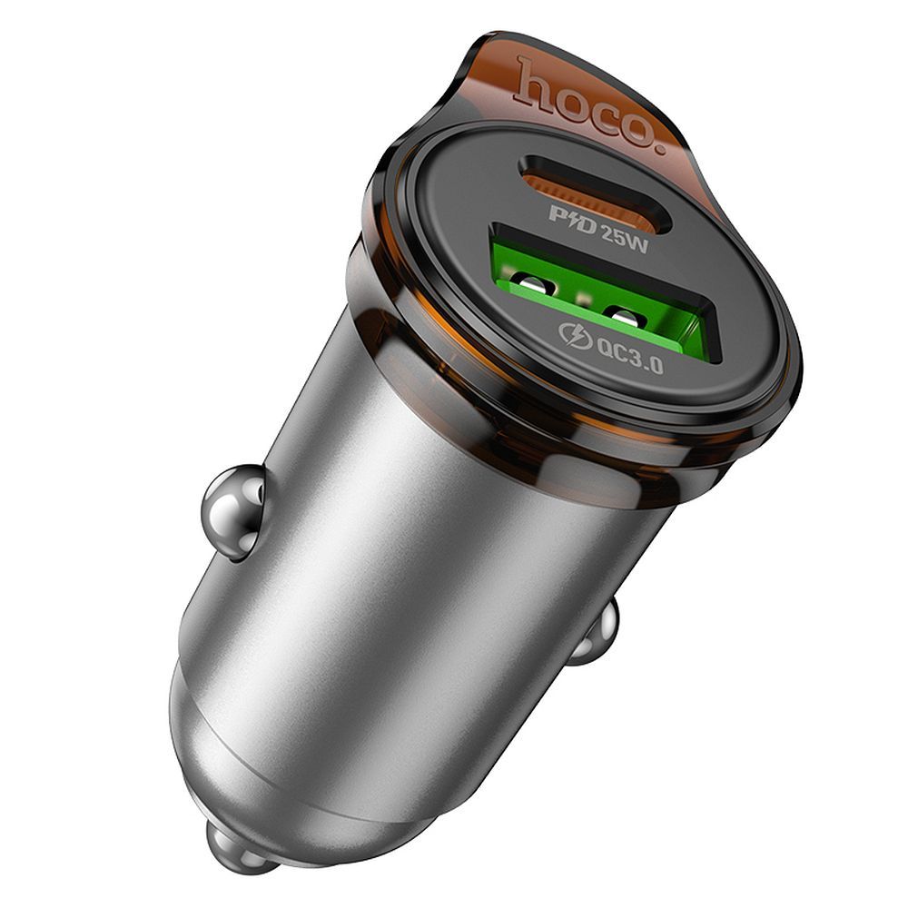 Auto-Ladegerät mit USB-C Kabel HOCO NZ16A, 43W, 3A, 1 x USB-A - 1 x USB-C, Grau