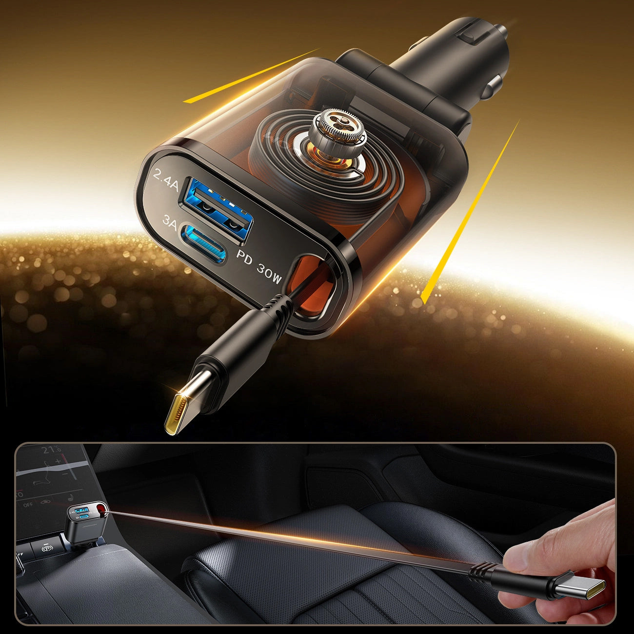 Auto-Ladegerät mit USB-C Kabel Joyroom JR-CCL07, 30W, 3A, 1 x USB-A - 1 x USB-C, Grau