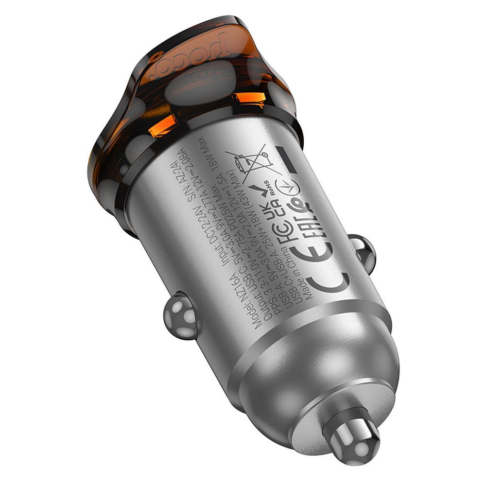 Auto-Ladegerät mit USB-C Kabel HOCO NZ16A, 43W, 3A, 1 x USB-A - 1 x USB-C, Grau