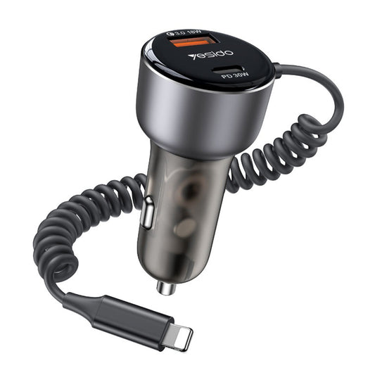 Car Charger with Lightning Cable Yesido Y57, 50W, 3A, 1 x USB-A - 1 x USB-C, Black