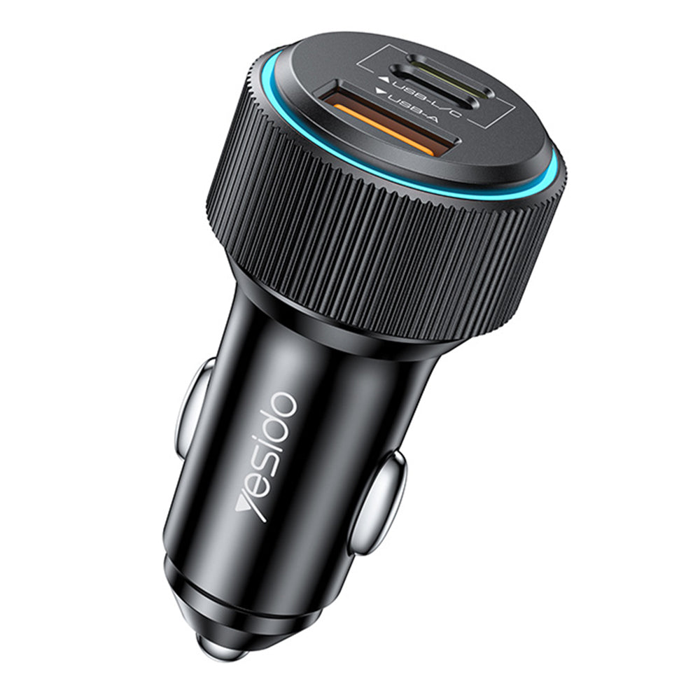 Car Charger with Lightning Cable Yesido Y60, 38W, 3A, 1 x USB-A - 2 x USB-C, Black